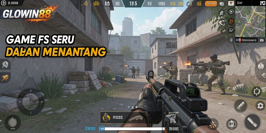 Tangkapan layar GLOWIN88 menampilkan aksi intens di pertempuran FPS.