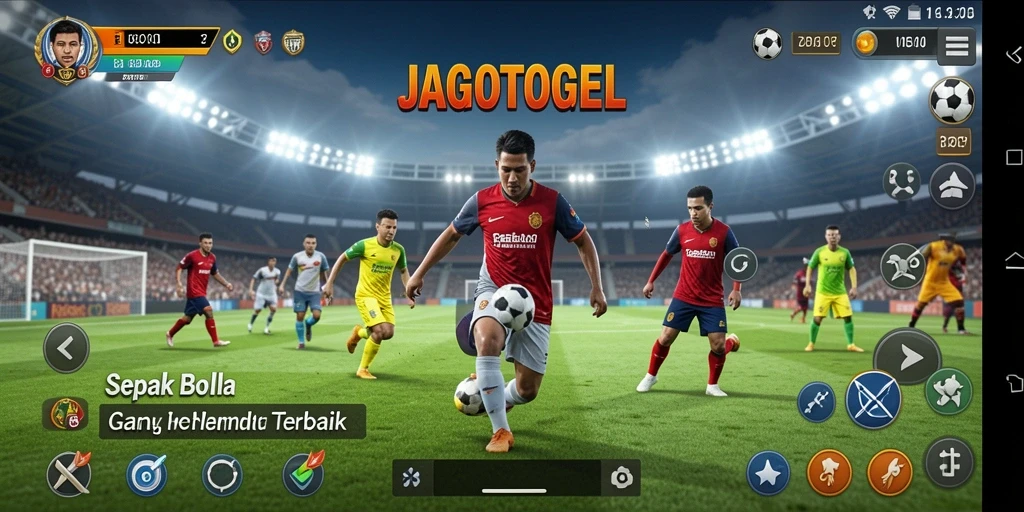 Tangkapan layar gameplay <strong>JAGOTOGEL</strong> menampilkan aksi seru di lapangan sepak bola.