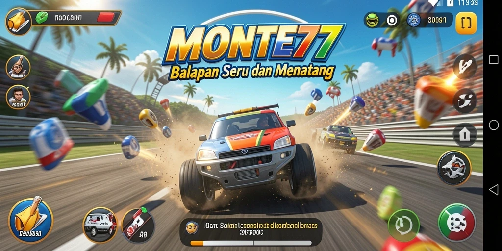 Tangkapan layar gameplay MONTE77 menampilkan aksi balapan yang seru dan menegangkan.