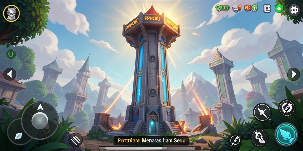 Screenshot PPHOKI menampilkan pertempuran seru di menara pertahanan.