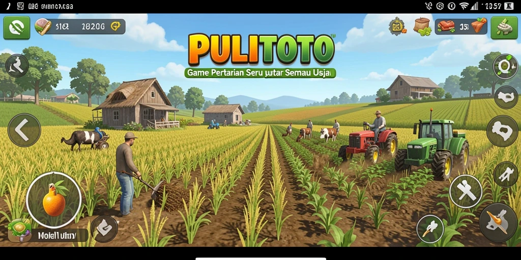 Tampilan gameplay PULITOTO dengan ladang hijau yang subur.