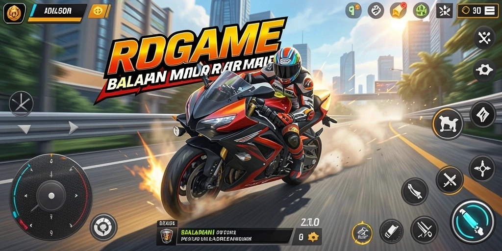 Gameplay RPGAME yang intens dan mendebarkan saat balapan motor.