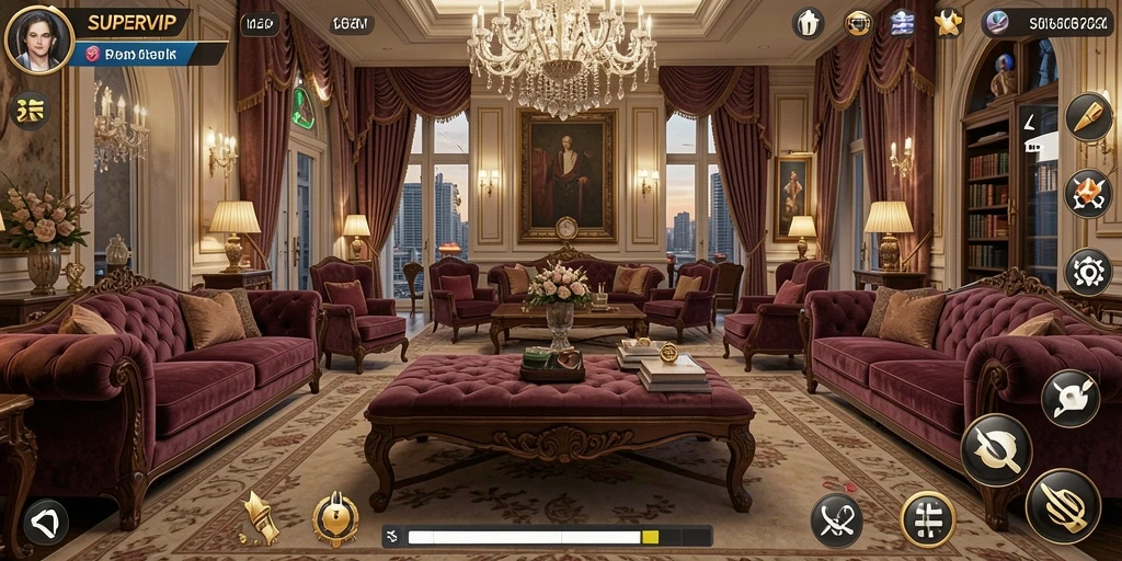 Screenshot gameplay SUPERVIP yang menampilkan kehidupan mewah dan tantangan menarik.